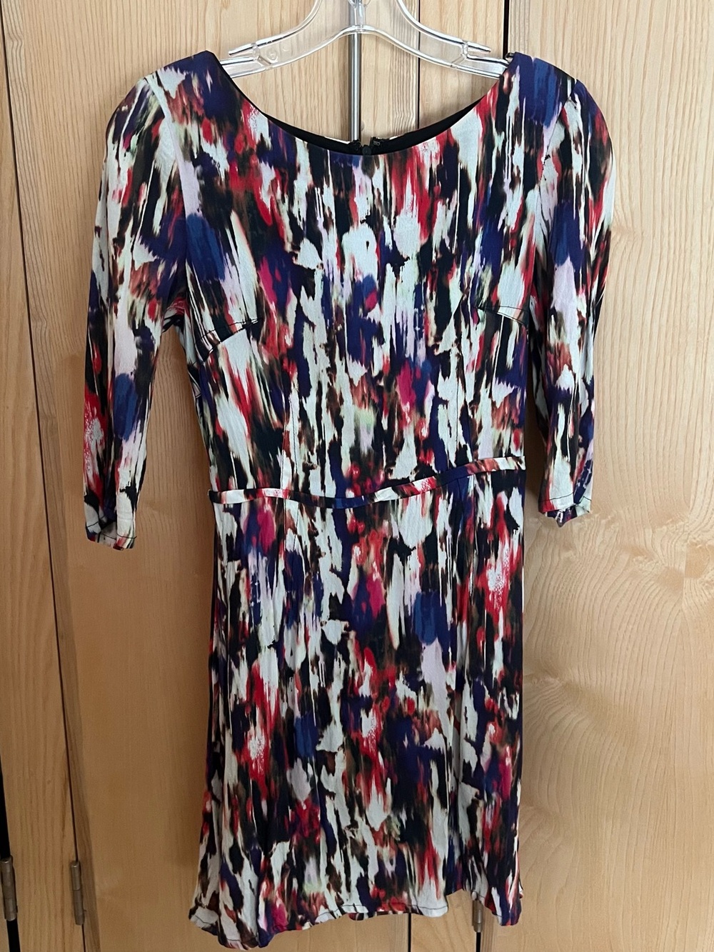 French Connection Size 2 Abstract Brushstroke Print Midi Dress in Multi-Color